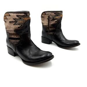 Freebird By Steven Shine Boots Dark Brown Leather Ankle Boots Woven Aztec